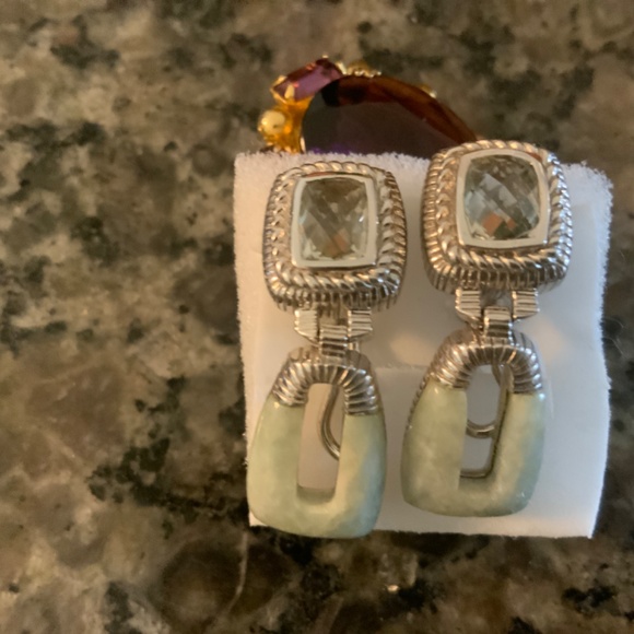 Rare Judith Ripka Green Amethyst & Jade 17 Grams 1.75” L - Picture 2 of 7